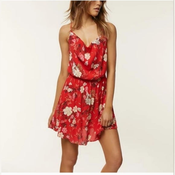 O'Neill Red Tropical Floral Mini Dress - Picture 1 of 9